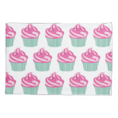 Mooie Roze Cupcakes Patroon Pastel Roze en Wit Kussensloop (Achterkant-Links)