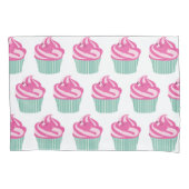 Mooie Roze Cupcakes Patroon Pastel Roze en Wit Kussensloop (Voorkant-Links)