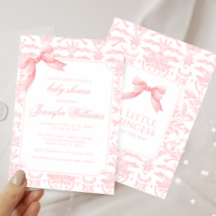 Mooie roze damasten lint baby shower kaart