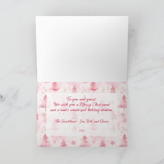 Mooie roze  dennenbomen Kerstmis Kaart (Binnen)