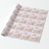 Mooie roze dino cadeaupapier (Uitgerold)