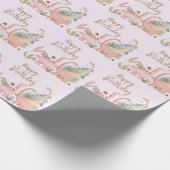 Mooie roze dino cadeaupapier (Hoek)