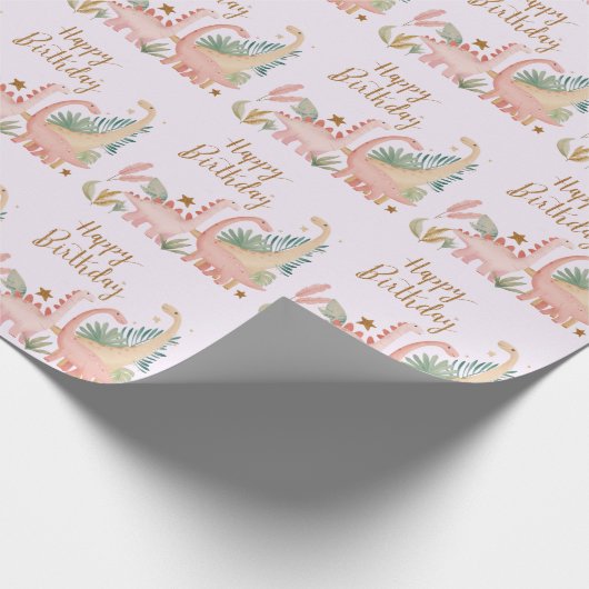 Mooie roze dino cadeaupapier (Hoek)