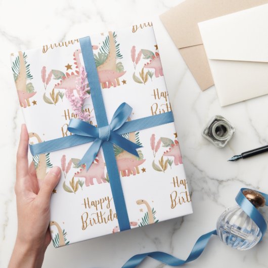 Mooie roze dino cadeaupapier (Geschenken)