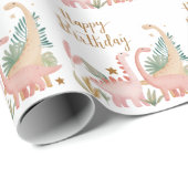 Mooie roze dino cadeaupapier (Rol Hoek)