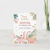 Mooie roze dino gevouwen uitnodiging (Voorkant)