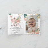 Mooie roze dino gevouwen uitnodiging (Binnen)