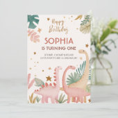 Mooie roze dino kaart (Staand voorkant)