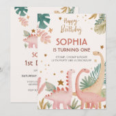 Mooie roze dino kaart (Voorkant / Achterkant)