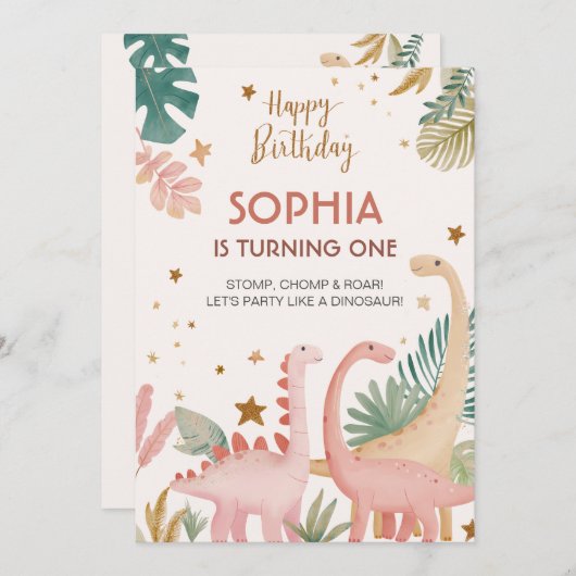 Mooie roze dino kaart (Voorkant / Achterkant)