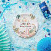 Mooie roze dino papieren bordje (Feest)