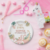 Mooie roze dino papieren bordje (Feest)
