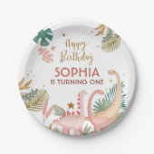 Mooie roze dino papieren bordje (Voorkant)