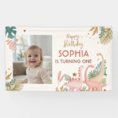 Mooie roze dino spandoek (Horizontaal)