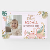 Mooie roze dino spandoek (Horizontaal)