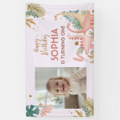 Mooie roze dino spandoek (Verticaal)