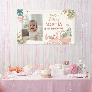 Mooie roze dino spandoek