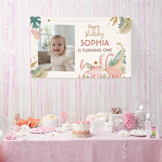 Mooie roze dino spandoek