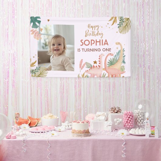 Mooie roze dino spandoek