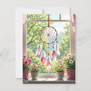 Mooie Roze Droomvanger en Planten Vensterbank Briefkaart