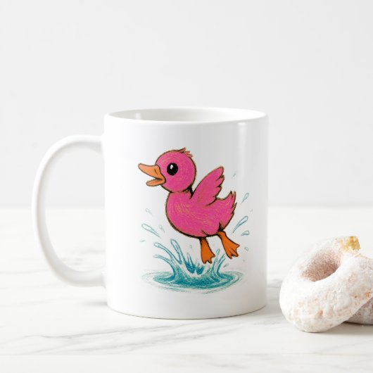 Mooie Roze Eend Aangepaste Naam Koffiemok (Met donut)