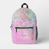 Mooie Roze Eenhoorn Regenboog Glitter Drips monogr Bedrukte Rugzak (Voorkant)