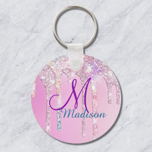 Mooie Roze Eenhoorn Regenboog Glitter Druppels mon Sleutelhanger