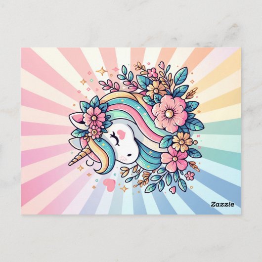 Mooie Roze Eenhoorn Thema Meisjes Verjaardagsuitno Briefkaart (Achterkant)