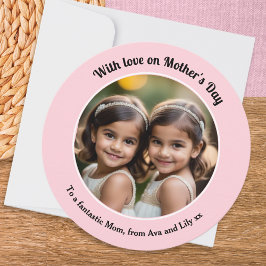 Mooie Roze Eenvoudige Aangepaste Foto Ronde Moeder Feestdagenkaart