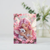 Mooie Roze Elfenfee & Draak Briefkaart (Staand voorkant)