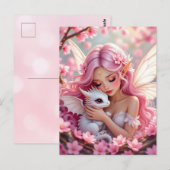 Mooie Roze Elfenfee & Draak Briefkaart (Voorkant / Achterkant)