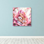 Mooie Roze Elfenfee & Draak Canvas Afdruk (Insitu (Houten vloer))