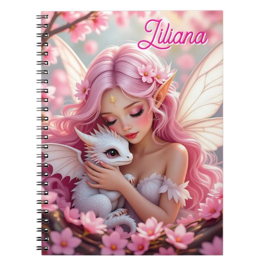 Mooie Roze Elfenfee & Draak Persoonlijk Notitieboek (Voorkant)