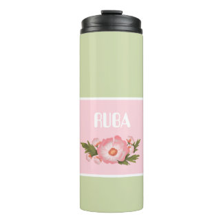 Mooie roze en baby groene bloem Thermal Tumbler Thermosbeker