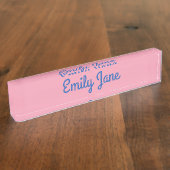 Mooie Roze en Blauwe Aangepaste Script Persoonlijk Naambordje (Zijkant)