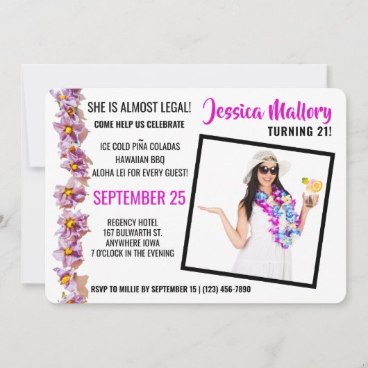 Mooie roze en blauwe Aloha Birthday Party Kaart (Voorkant)