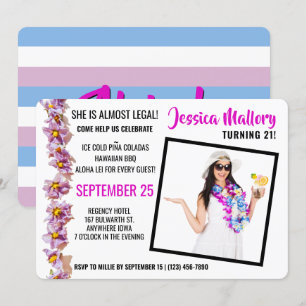 Mooie roze en blauwe Aloha Birthday Party Kaart