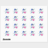 Mooie Roze en Blauwe Bloemen Gepersonaliseerd Ronde Sticker (Vel)