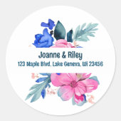 Mooie Roze en Blauwe Bloemen Gepersonaliseerd Ronde Sticker (Voorkant)