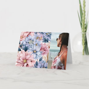 Mooie Roze en Blauwe Bloemen Notitiekaartje