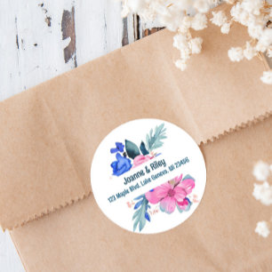 Mooie Roze en Blauwe Bloemen Persoonlijk Ronde Sticker