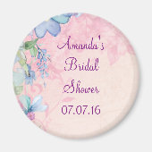 Mooie Roze en Blauwe Bloemige Bruidsdouche Magneet (Voorkant)