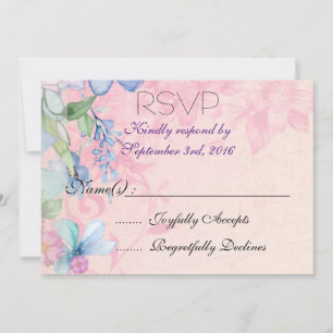 Mooie Roze en Blauwe Bloemige Wilde Bloemen RSVP Kaart