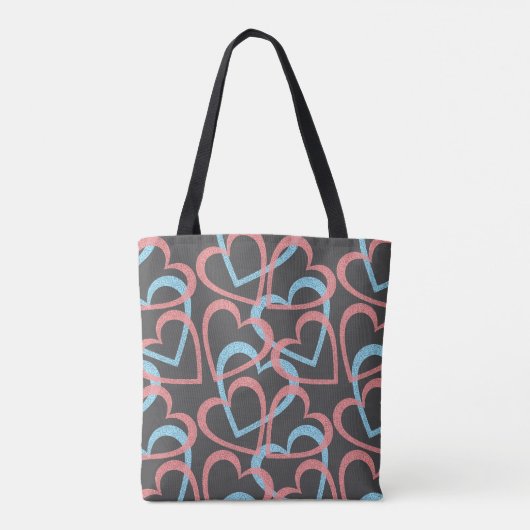 Mooie roze en blauwe harten tote bag (Achterkant)