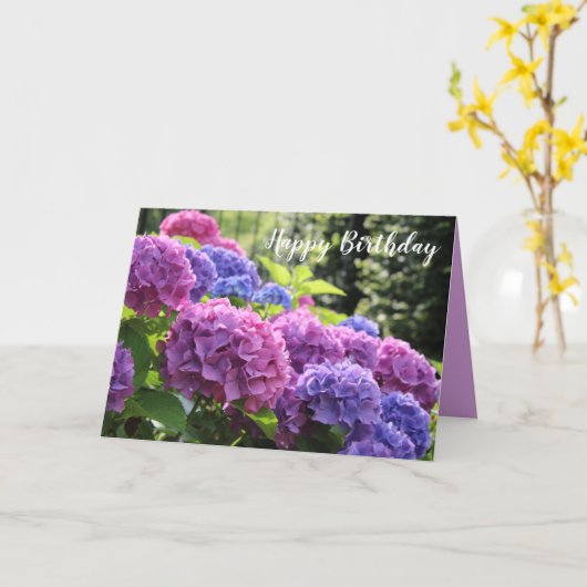 Mooie Roze en Blauwe Hydrangea Flowers Kaart (Gele Bloem)