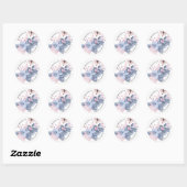 Mooie roze en blauwe kerstboomrand ronde sticker (Vel)