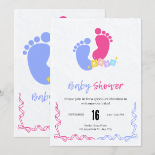 Mooie Roze en Blauwe Pastelkleurige Babyvoetafdruk Kaart