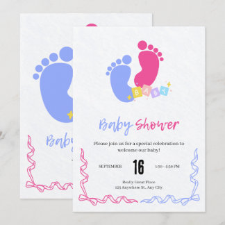Mooie Roze en Blauwe Pastelkleurige Babyvoetafdruk Kaart