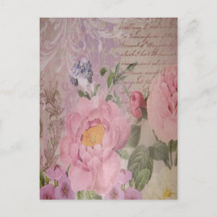 Mooie  roze en blauwe rozen en bloemen briefkaart