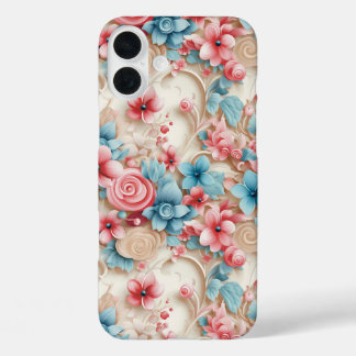 MOOIE ROZE EN BLAUWE SIERLIJKE BLOEMEN iPhone 16 PLUS HOESJE